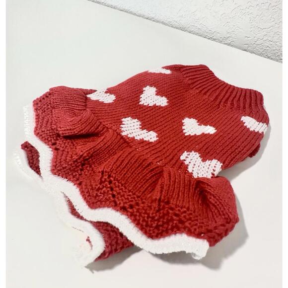 NEW Small Dog Sweater Red Knit Skirt White Hearts Puppy Sweater Size XS Warm - Picture 6 of 6